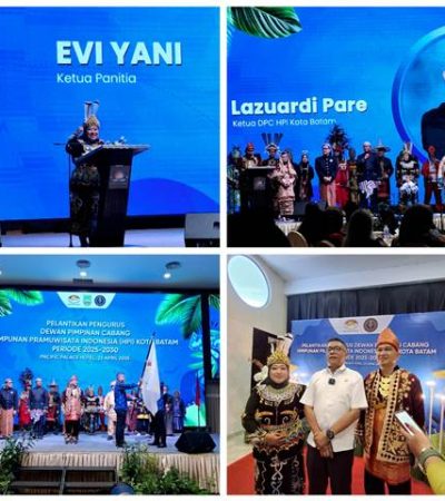 Foto : Pelantikan Pengurus DPC HPI (Himpunan Pramuwisata Indonesia) Kota Batam periode 2025-2030, diwarnai dengan Pakaian Adat Nusantara berjalan lancar dan Sukses, bertempat di Ballroom Pasific Palace Hotel Batam, Rabu (23/04/25) - (r/Wati Sgn)