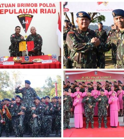 Foto : Satbrimob Polda Kepri Gelar Upacara serah terima Bendera Lambang Duaja dan Pisah sambut Komandan Satbrimob Polda Kepri, di Mako Satbrimob Polda Kepri, Rabu (16/07/25) - (r/wati sgn)